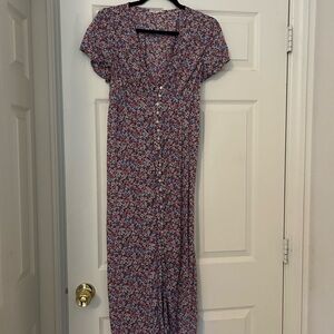 Lucky Brand Purple and White Maxi Sundress with Flutter Sleeves